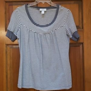 Ann Taylor Loft Grey & White Striped Tee